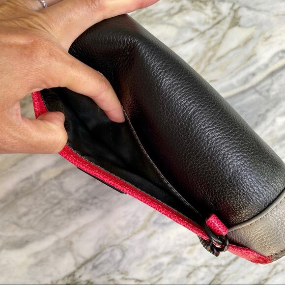 Vince Camuto "Geri" Leather Colorblock Crossbody Purse in Pink Black Grey - Picture 6 of 13